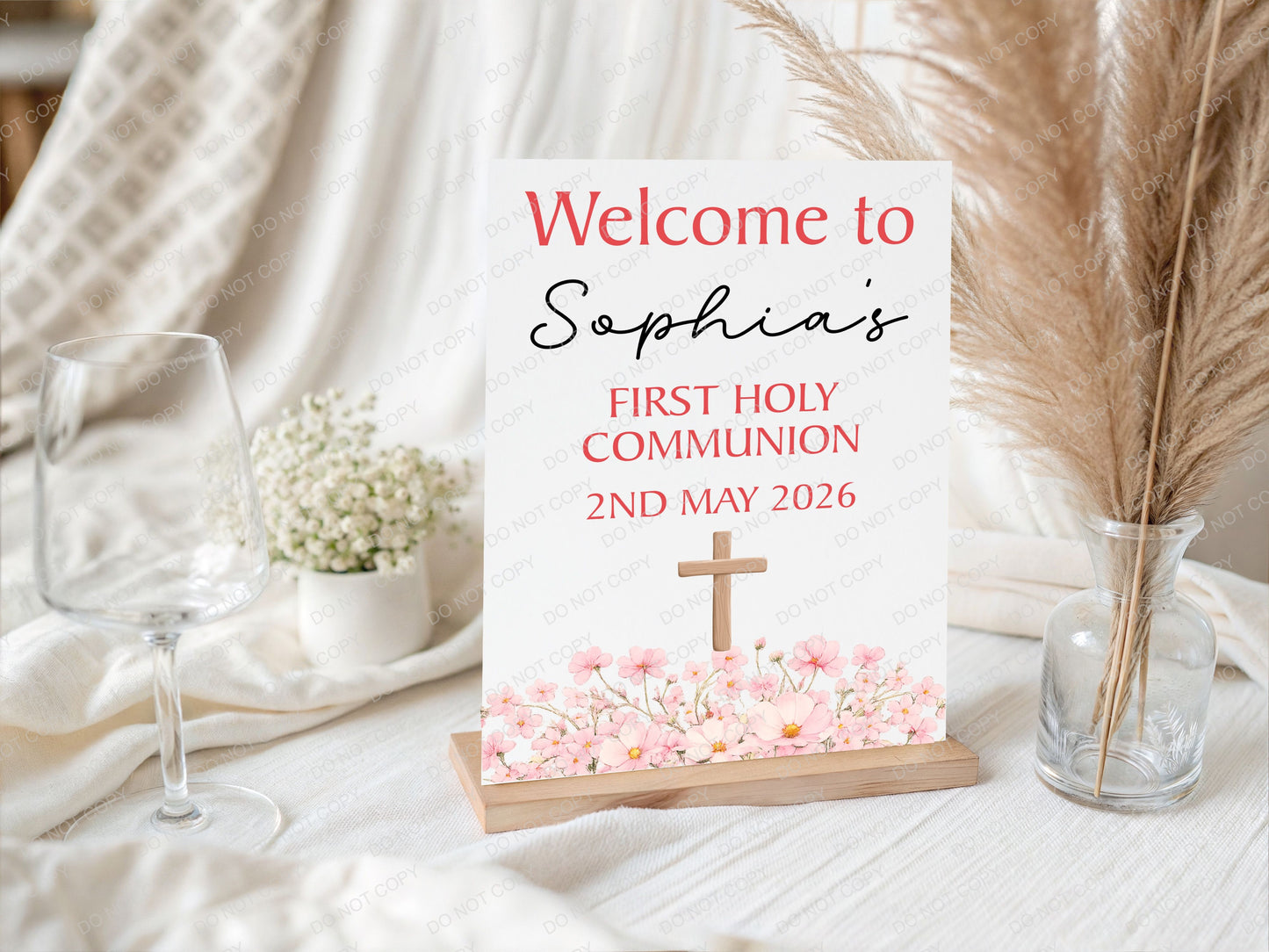 Personalised First Holy Communion/Baptism/Christening Welcome Sign, Custom Communion Board, Pink or Blue Floral Sign, Church Welcome Board, Christening Sign, A5 A4 A3 A2