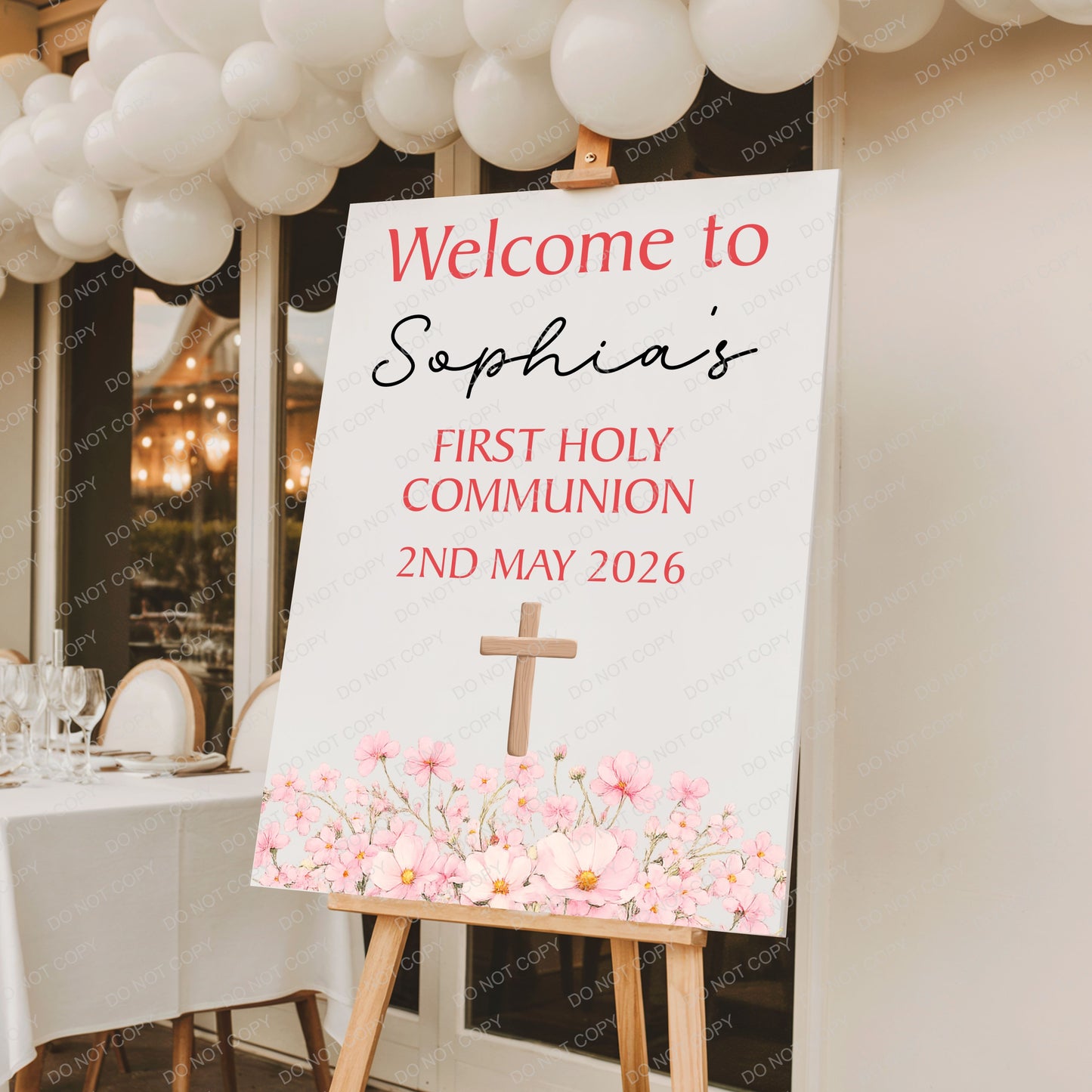 Personalised First Holy Communion/Baptism/Christening Welcome Sign, Custom Communion Board, Pink or Blue Floral Sign, Church Welcome Board, Christening Sign, A5 A4 A3 A2