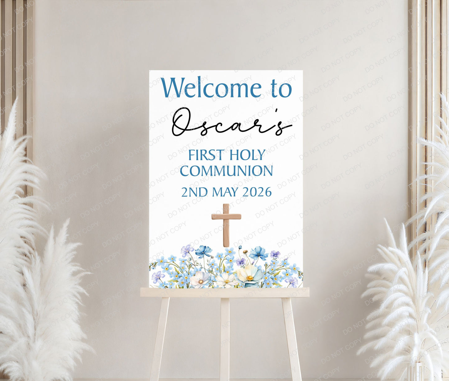 Personalised First Holy Communion/Baptism/Christening Welcome Sign, Custom Communion Board, Pink or Blue Floral Sign, Church Welcome Board, Christening Sign, A5 A4 A3 A2