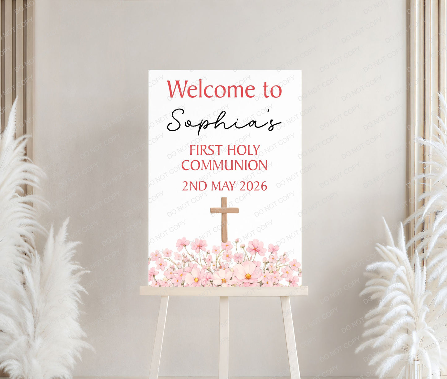 Personalised First Holy Communion/Baptism/Christening Welcome Sign, Custom Communion Board, Pink or Blue Floral Sign, Church Welcome Board, Christening Sign, A5 A4 A3 A2