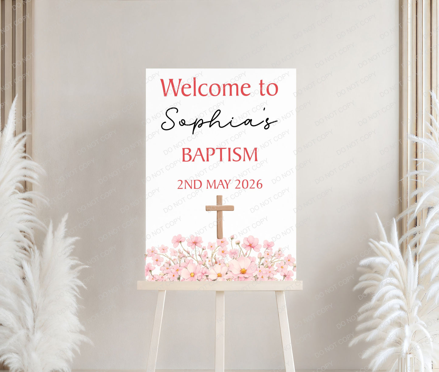 Personalised First Holy Communion/Baptism/Christening Welcome Sign, Custom Communion Board, Pink or Blue Floral Sign, Church Welcome Board, Christening Sign, A5 A4 A3 A2
