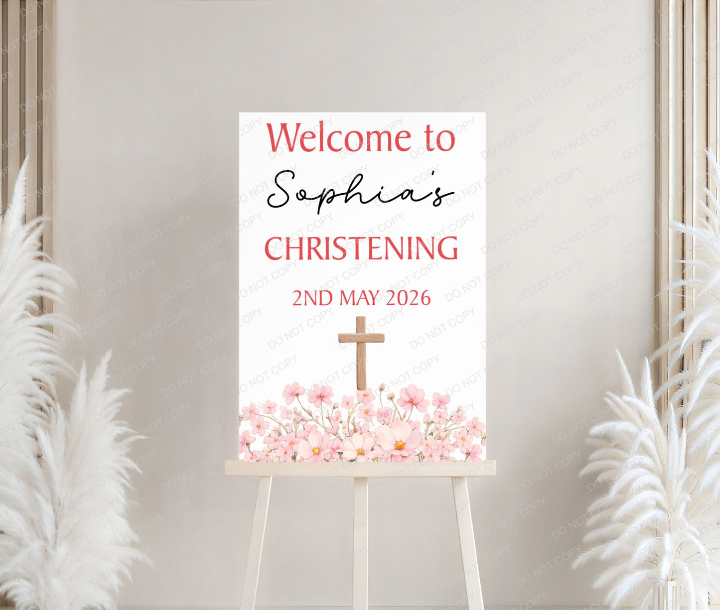 Personalised First Holy Communion/Baptism/Christening Welcome Sign, Custom Communion Board, Pink or Blue Floral Sign, Church Welcome Board, Christening Sign, A5 A4 A3 A2