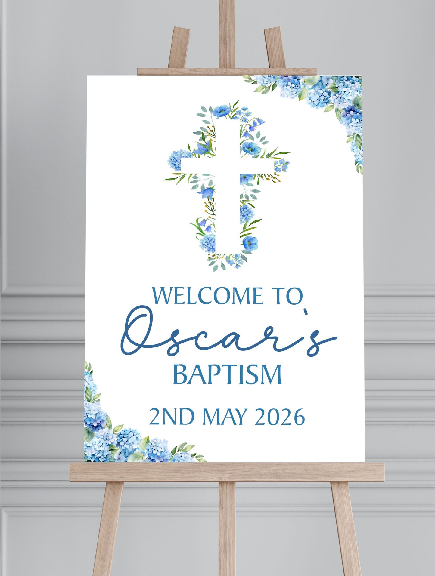 Personalised First Holy Communion/Baptism/Christening Welcome Sign, Custom Communion Board, Pink or Blue Floral Sign, Church Welcome Board, Christening Sign, A5 A4 A3 A2