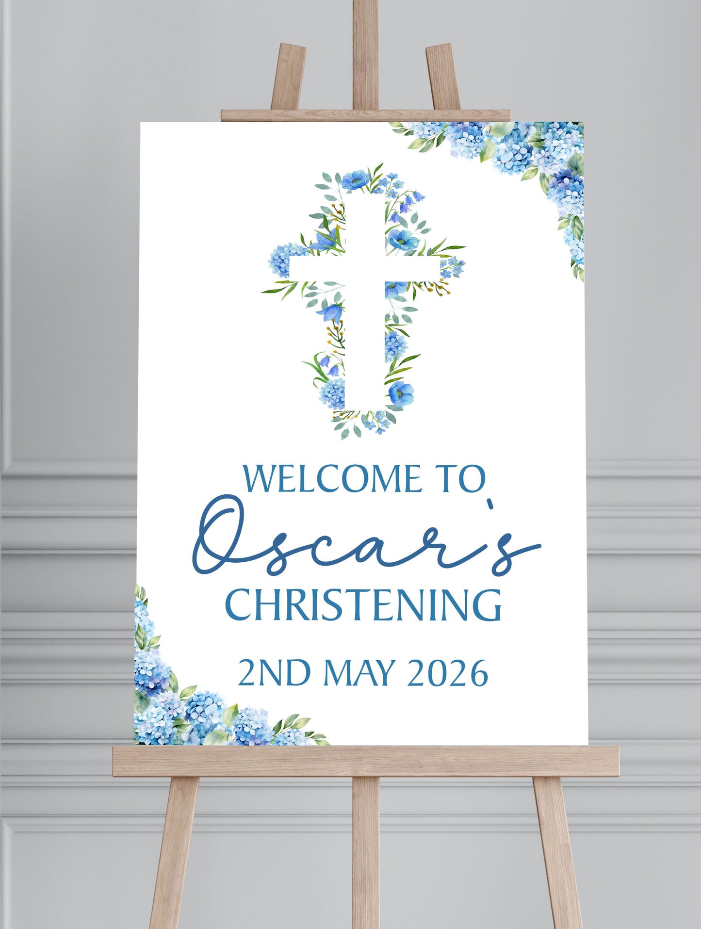 Personalised First Holy Communion/Baptism/Christening Welcome Sign, Custom Communion Board, Pink or Blue Floral Sign, Church Welcome Board, Christening Sign, A5 A4 A3 A2