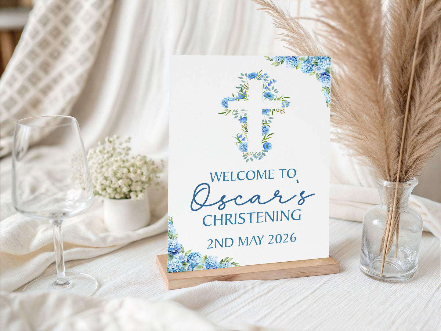 Personalised First Holy Communion/Baptism/Christening Welcome Sign, Custom Communion Board, Pink or Blue Floral Sign, Church Welcome Board, Christening Sign, A5 A4 A3 A2