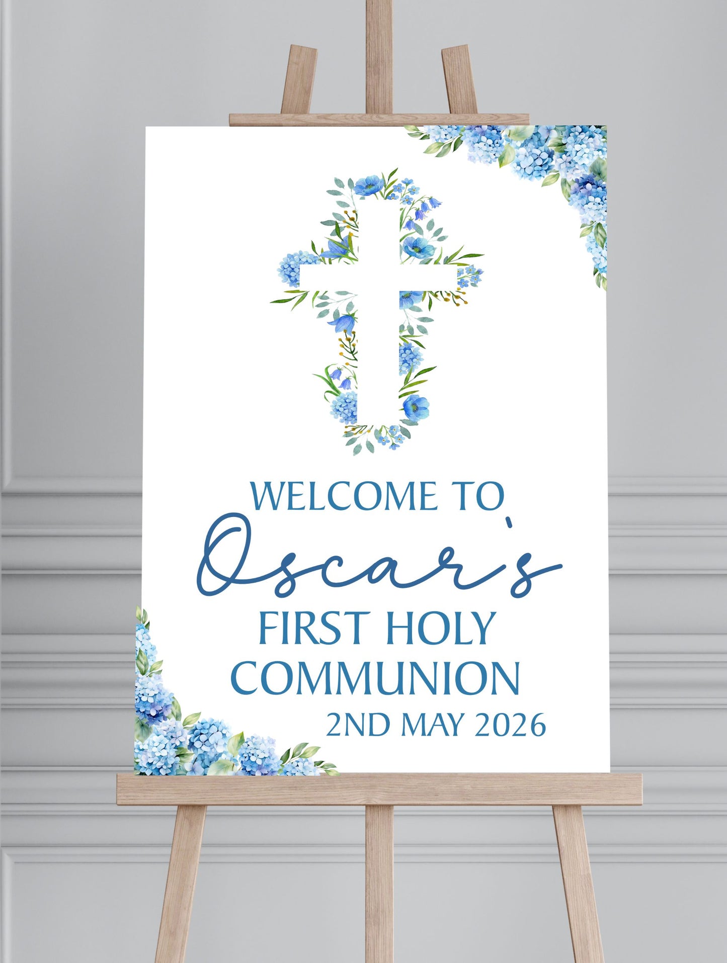 Personalised First Holy Communion/Baptism/Christening Welcome Sign, Custom Communion Board, Pink or Blue Floral Sign, Church Welcome Board, Christening Sign, A5 A4 A3 A2