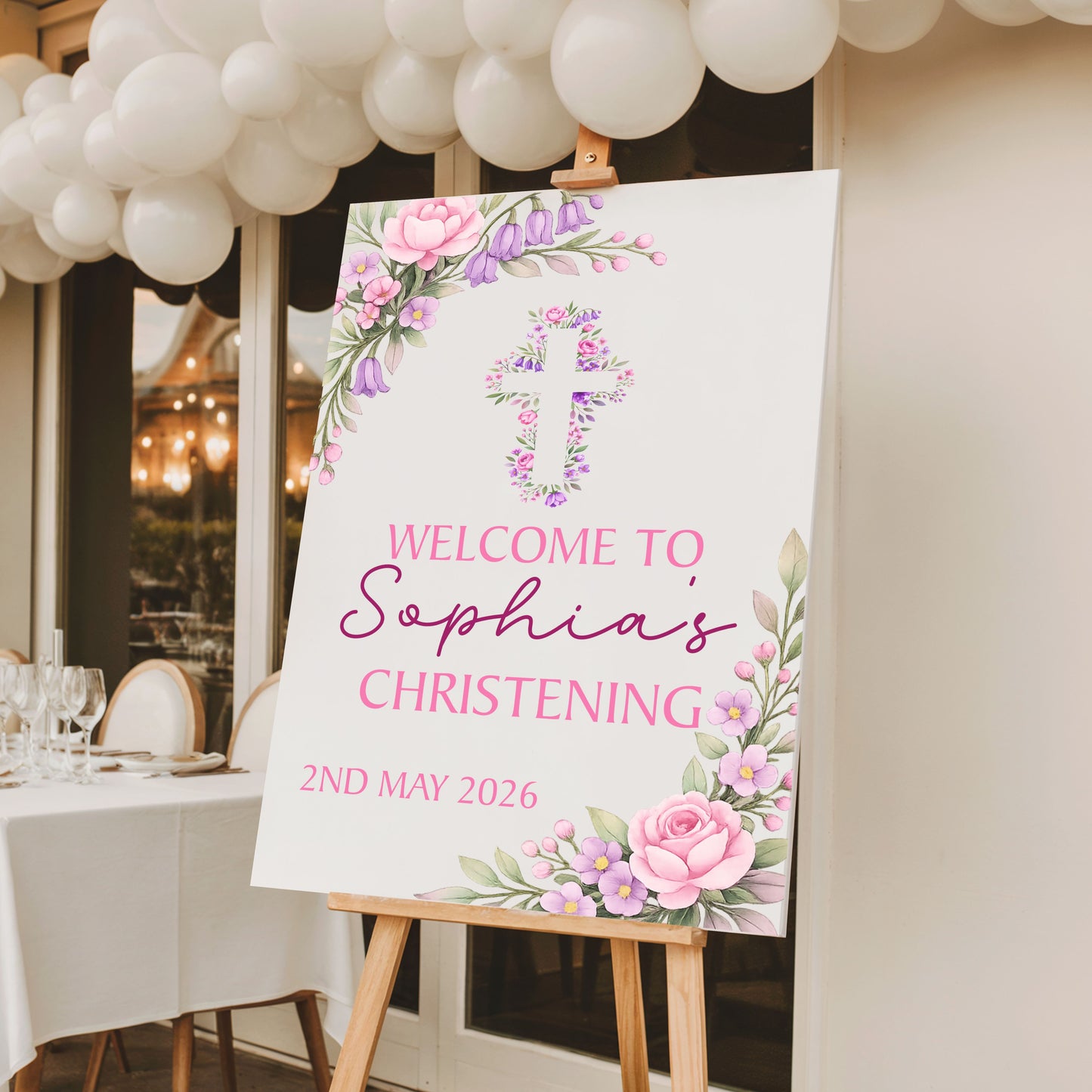 Personalised First Holy Communion/Baptism/Christening Welcome Sign, Custom Communion Board, Pink or Blue Floral Sign, Church Welcome Board, Christening Sign, A5 A4 A3 A2