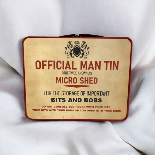 Official Man Tin – “Micro Shed” Storage Box for Dad’s Bits & Bobs – Perfect Father’s Day Gift!