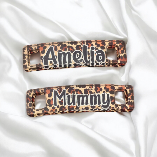Trainer Tags Pair, Show Tags, Full Colour, Personalised with any name, Leopard Print, Runner Tags, Sneaker Tags - Thistle Barn Creations