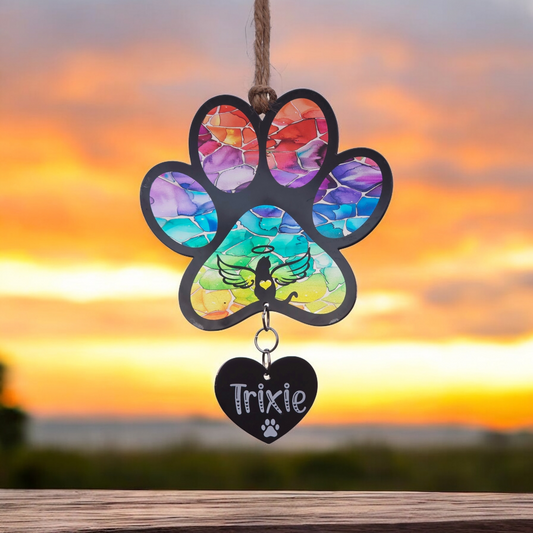 Hanging Stained Glass effect / Suncatcher Cat Rainbow Bridge Memorial