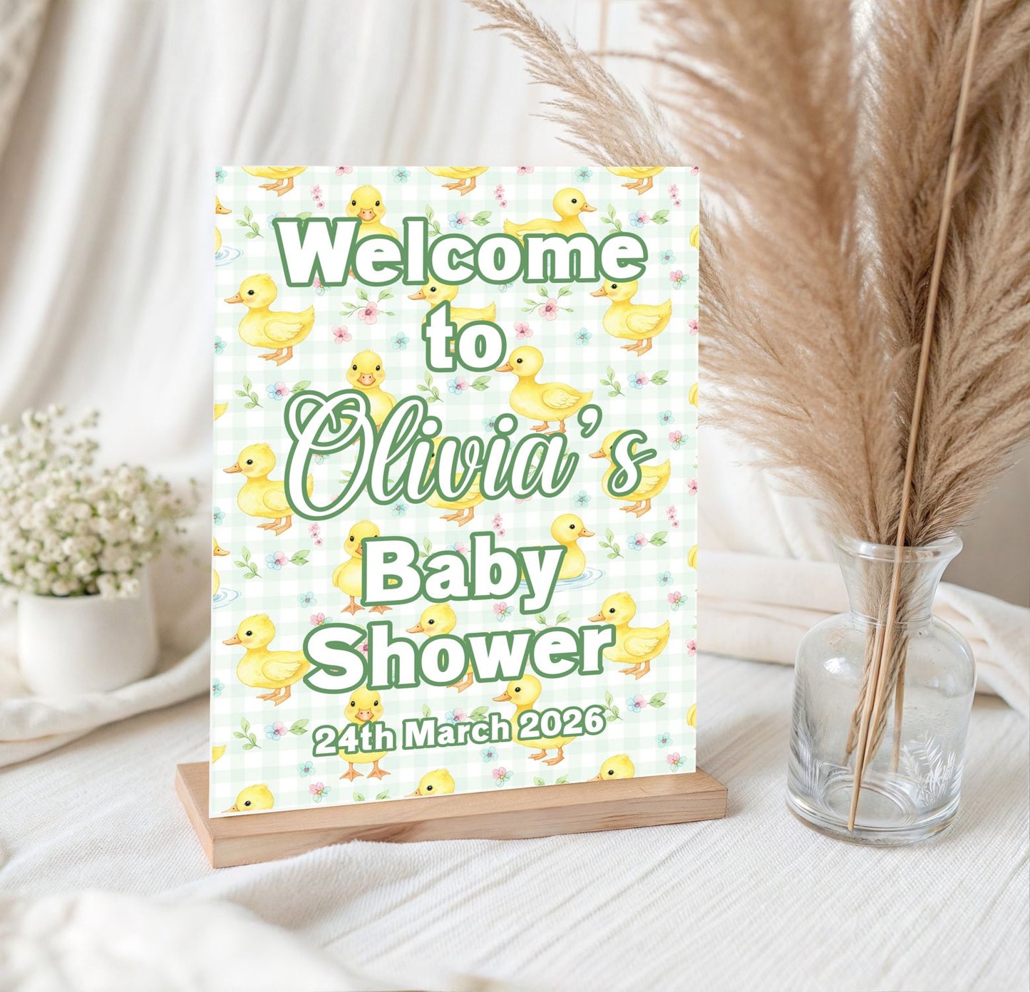 Personalised Baby Shower Welcome Sign | Duck Theme Baby Shower | Custom Name & Date | Party Entrance Sign