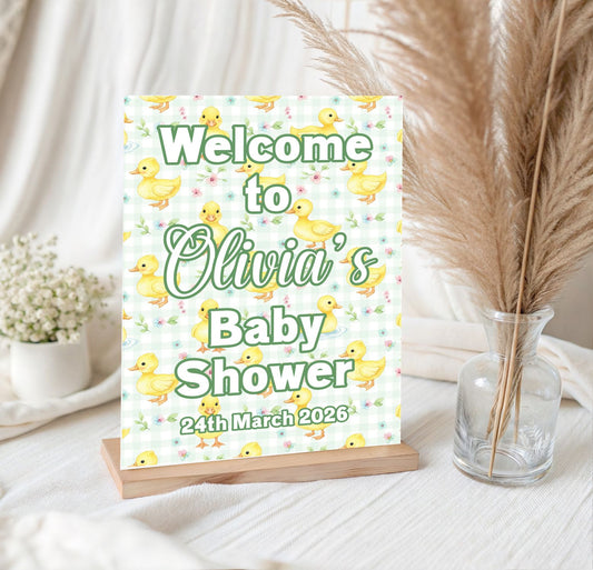 Personalised Baby Shower Welcome Sign | Duck Theme Baby Shower | Custom Name & Date | Party Entrance Sign