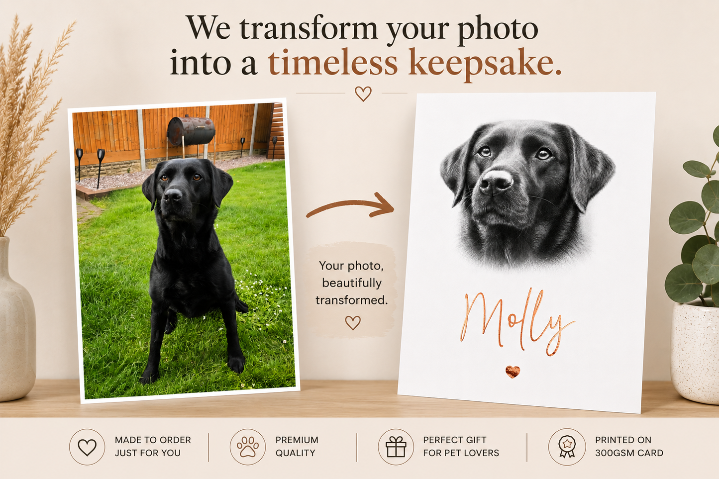 Personalised Pet Portrait Print | Custom Pet Memorial Gift | Photo to Sketch Artwork | Dog Portrait | Cat Portrait | Horse Portrait | A4 A5