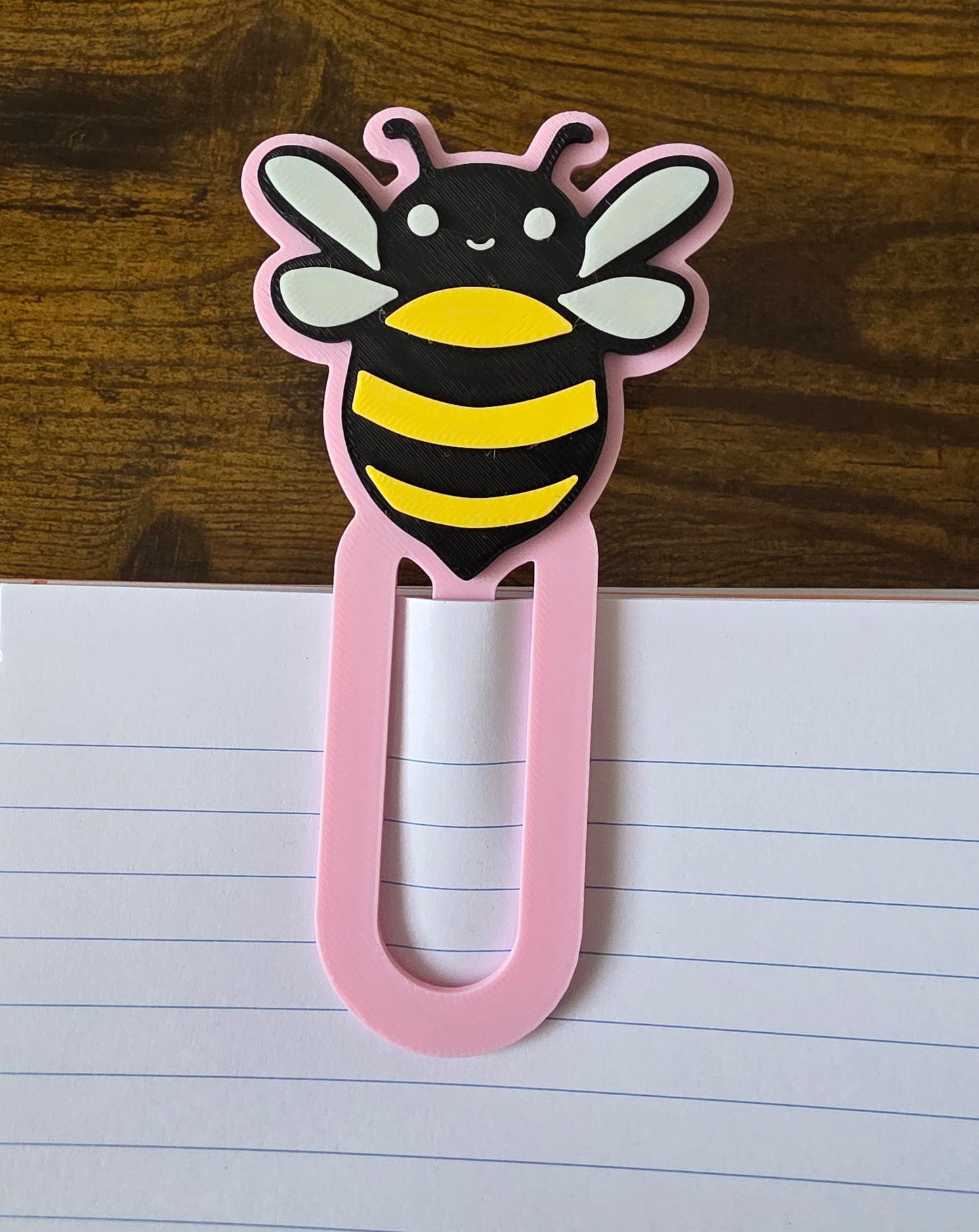 Bee Paperclip Bookmark – 3D Printed in Pink, Blue, Yellow or Purple – Cute Oversized Bookmark for Books, Journals & Planners