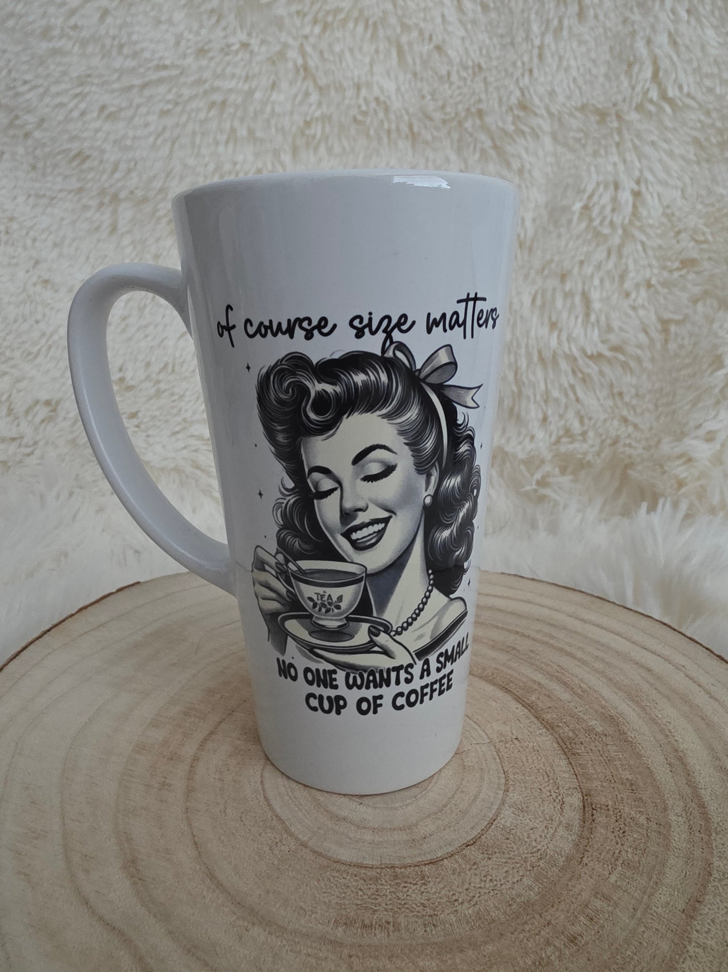 17oz retro latte mug with bold “Size Matters” design—because no one wants a small cup of coffee. Big sips, big vibes!