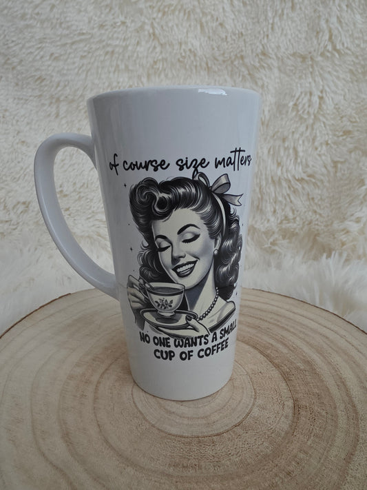 17oz retro latte mug with bold “Size Matters” design—because no one wants a small cup of coffee. Big sips, big vibes!