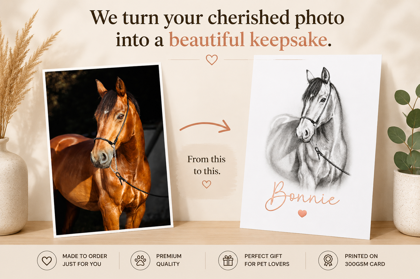 Personalised Pet Portrait Print | Custom Pet Memorial Gift | Photo to Sketch Artwork | Dog Portrait | Cat Portrait | Horse Portrait | A4 A5