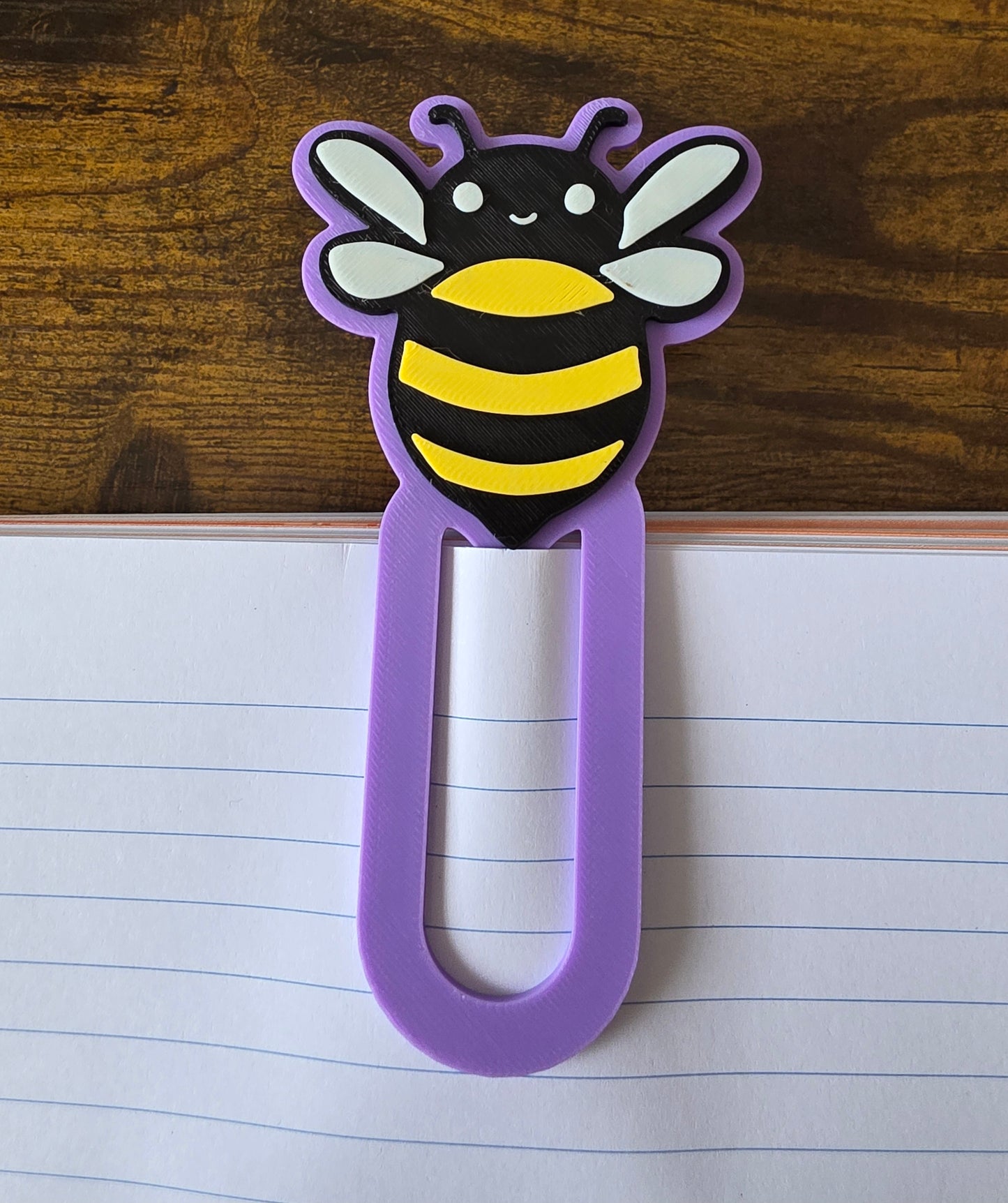 Bee Paperclip Bookmark – 3D Printed in Pink, Blue, Yellow or Purple – Cute Oversized Bookmark for Books, Journals & Planners