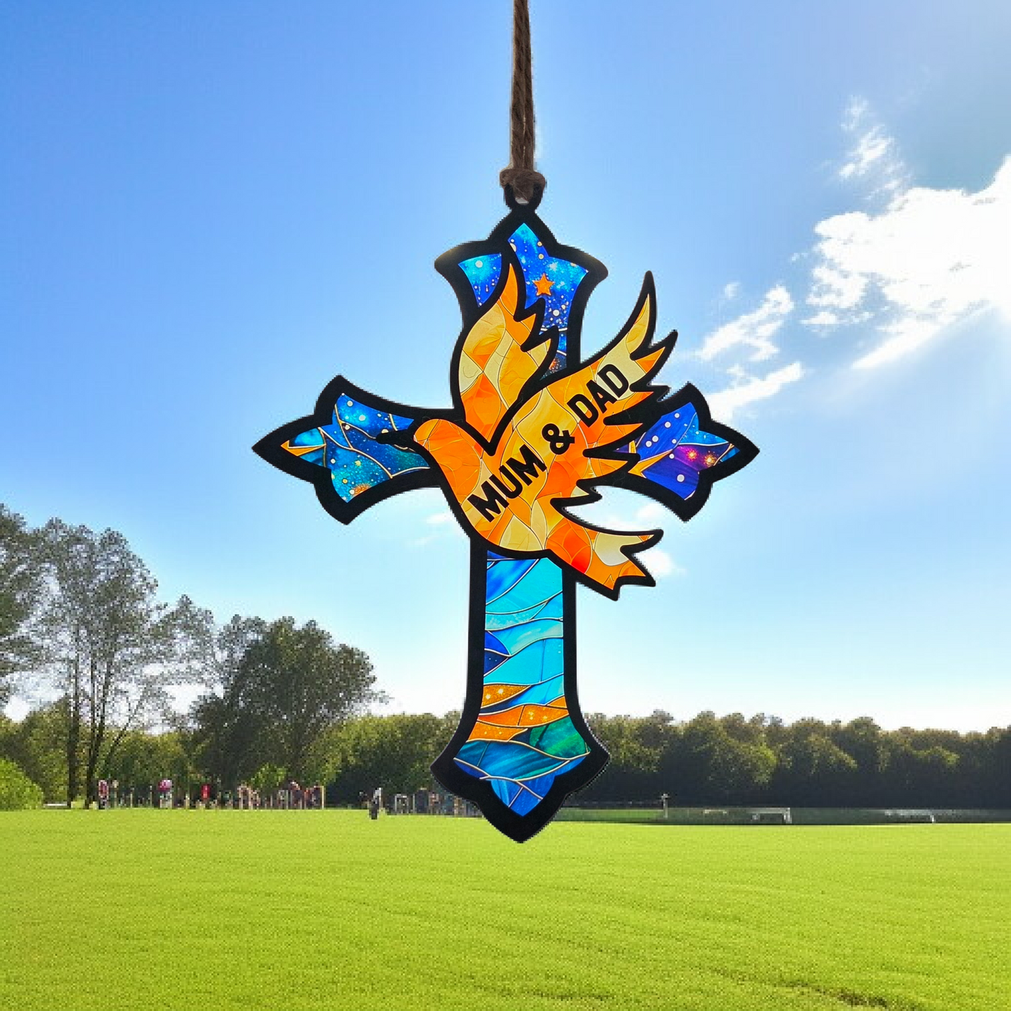 Personalised Stained Glass Effect Cross & Dove Acrylic Decoration, Christian Gift, Memorial, Baptism, Christening Keepsake