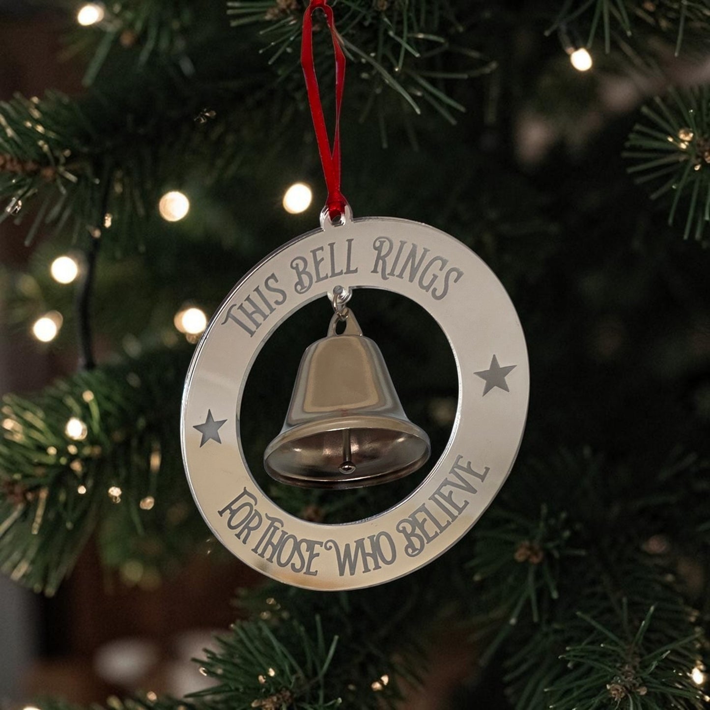Silver Believe Bell Christmas Ornament | This Bell Rings For Those Who Believe | Christmas Tree Decoration | Magical Christmas Gift
