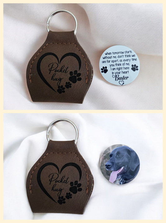 Pocket Hug Leather Keyring, Pet memorial, Rainbow Bridge Keyring, Pet Loss Pocket Hug Keyring