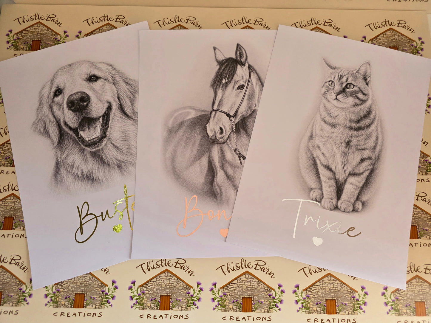 Personalised Pet Portrait Print | Custom Pet Memorial Gift | Photo to Sketch Artwork | Dog Portrait | Cat Portrait | Horse Portrait | A4 A5