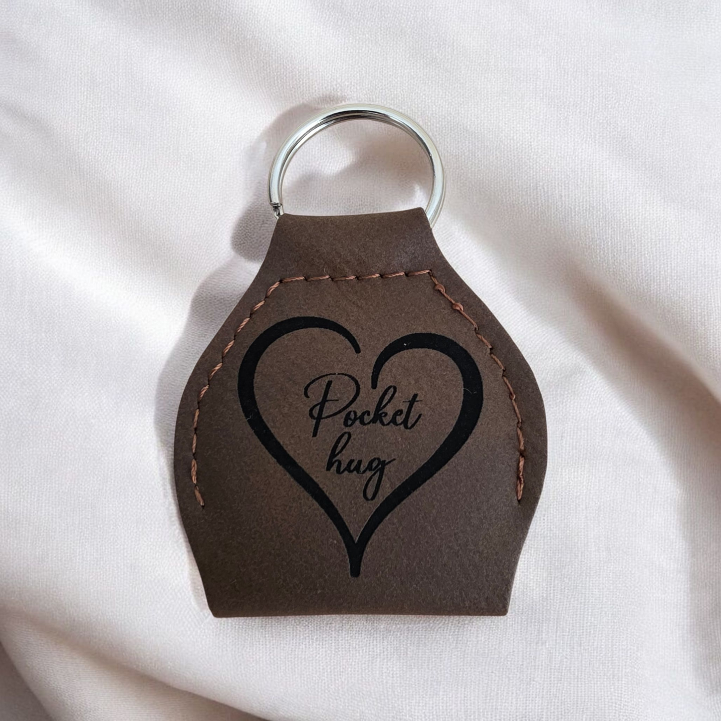 Pocket Hug Leather Keyring with Photo Disc, Memorial Gift with Message from a Loved One in Heaven