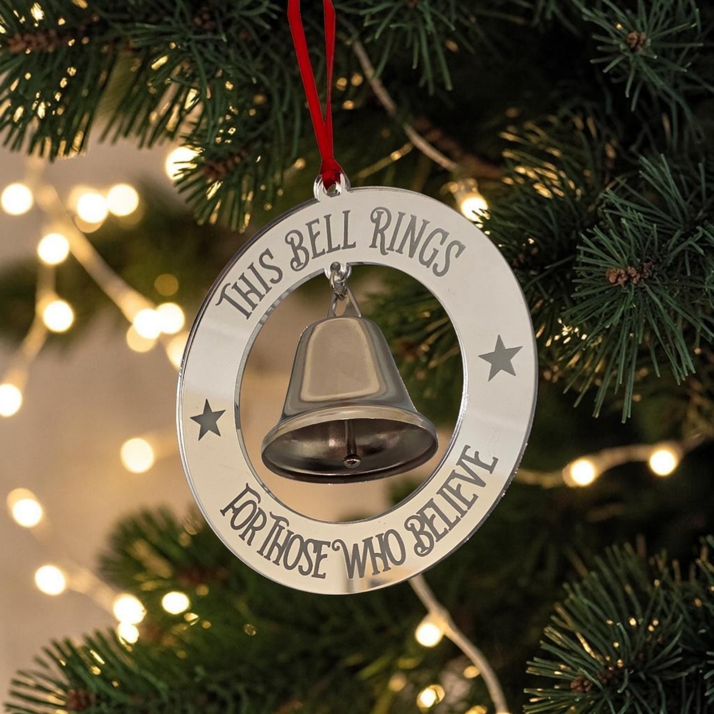Silver Believe Bell Christmas Ornament | This Bell Rings For Those Who Believe | Christmas Tree Decoration | Magical Christmas Gift