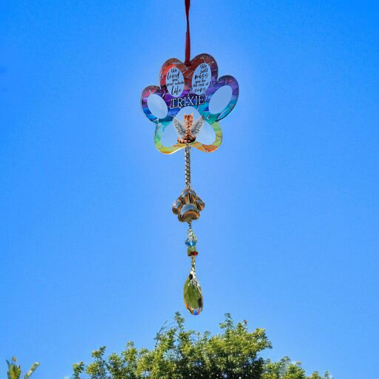 Stained Glass Effect Cat Memorial Suncatcher | Personalised Pet Loss Gift | Rainbow Bridge Remembrance | Hanging Paw Charm | Multiple Cats available